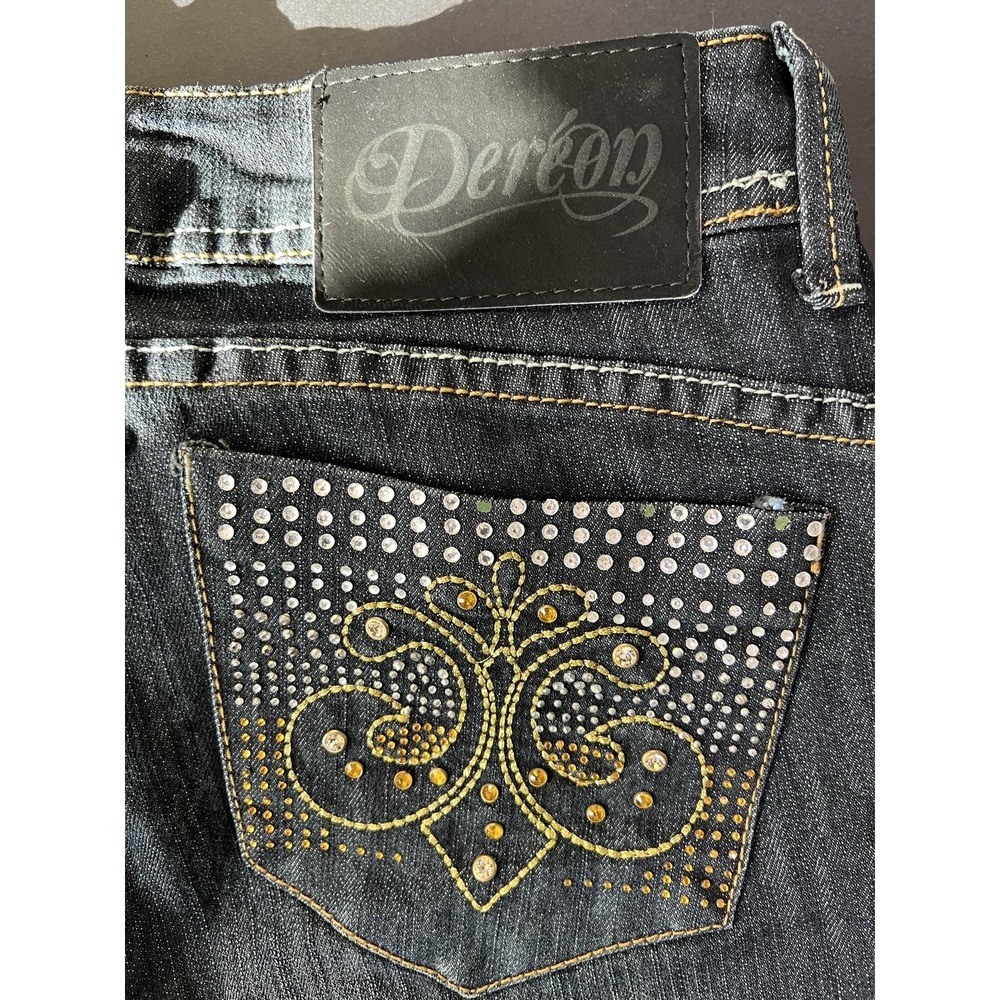 House Of Dereon Bootcut Jeans Women's 5/6 Dark Wash Rhinestones Y2K‎ Vintage
